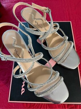 Nina Silver Rhinestone Strappy Heeled Sandals